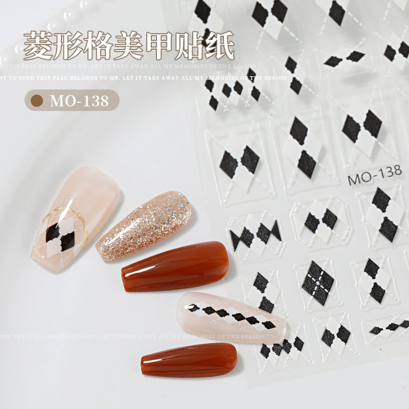 Nueva Maillard Otoño e Invierno diamante Plaid uñas pegatinas delgada resistente alivio color a juego uñas pegatinas simple con adhesivo