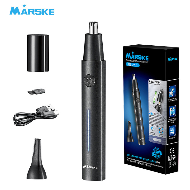 Tubo de aluminio metálico transfronterizo cortador de pelo de nariz eléctrico pintura para hornear recargable multifuncional reparador de pelo de afeitado de nariz dos en uno image 27