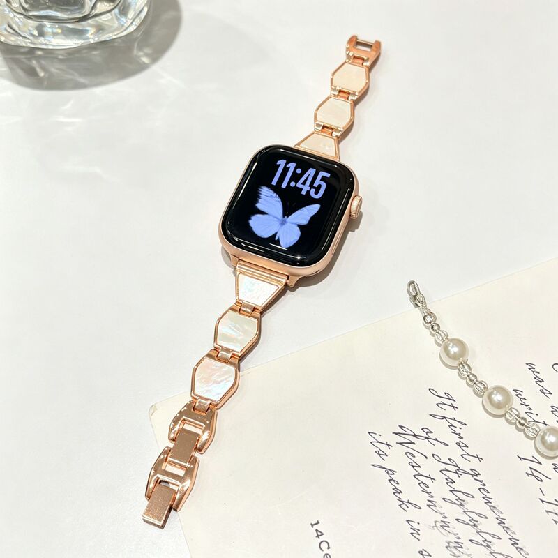 Wholesale Tiktok Popular Mother-Of-Pearl Watch Strap Suitable for Apple S11 S10 Women's Watches, Apple Watch S9 Women's Wristband