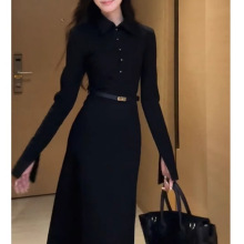 开秋穿搭新中式长袖黑色连衣裙子女秋冬2025新款早秋季初秋款长裙