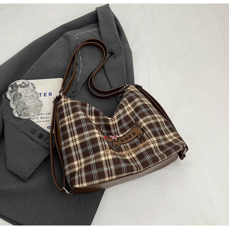 New Super Hot Large Capacity Women's Cute Sausage Dog Plaid Shoulder Autumn/Winter Versatile Fashion Simple Tote Bag_voghion.com