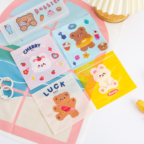 Korean cute snack seal bag girl heart bear biscuit candy small storage packaging bag candy bag