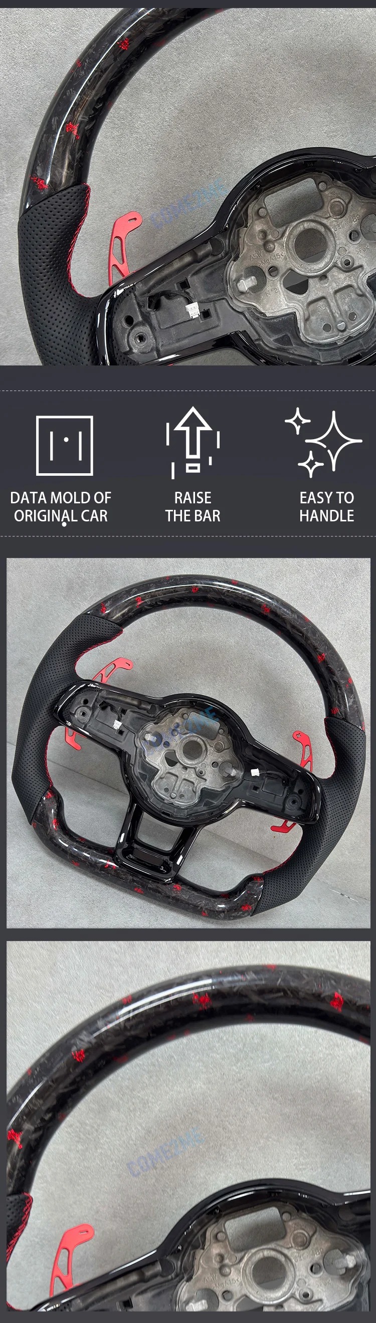 Red Patterned Forged Carbon Fiber Steering Wheel, Suitable for Volkswagen Golf 7 MK7 MK7.5 GTI