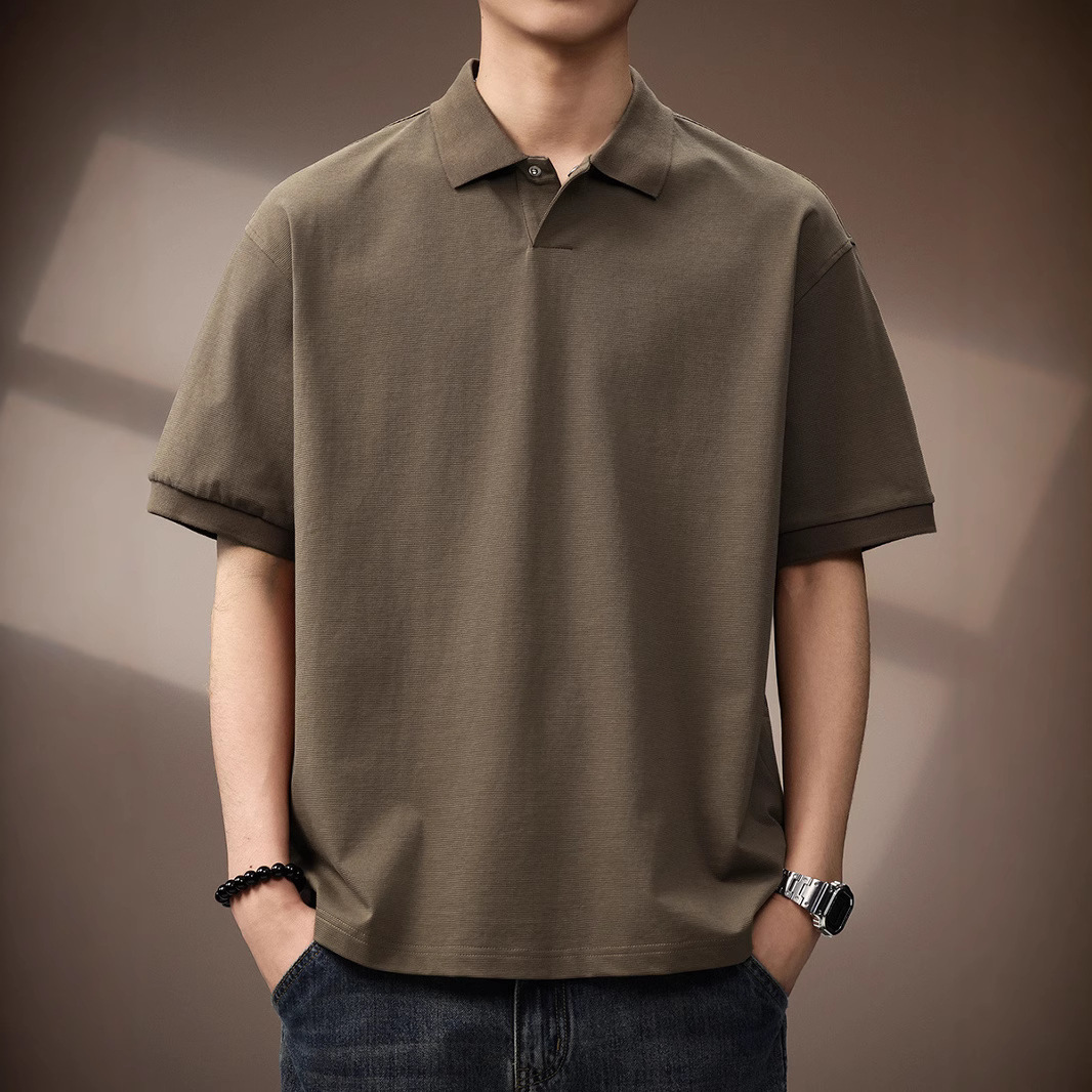 High-End Ice Silk Cool-Feeling Simple Polo Shirt for Men, New Summer Trendy Brand Loose Casual Commuting Short-Sleeved T-Shirt for Men