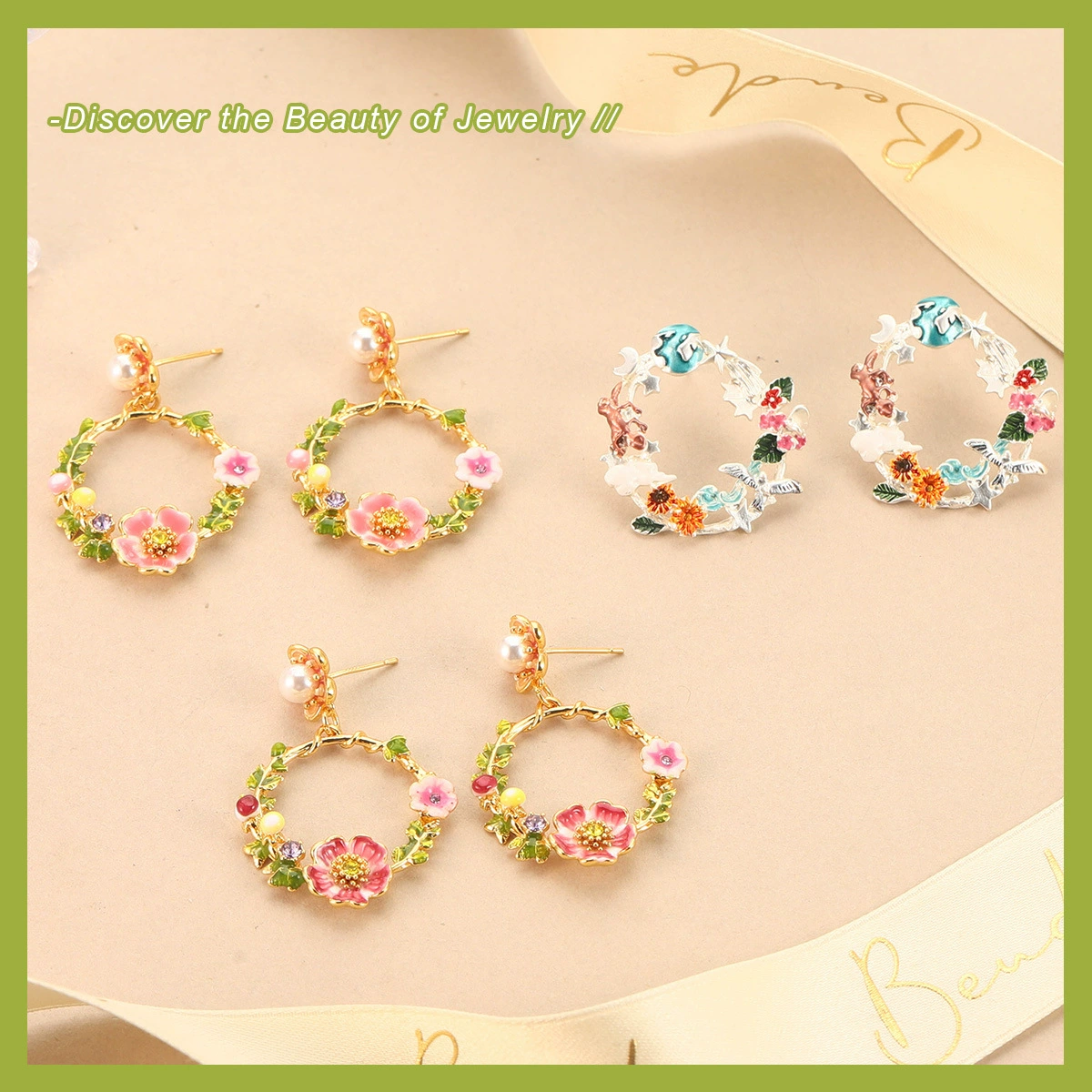 (Cross-border trading), retro earrings, enamel, accessory, flowered