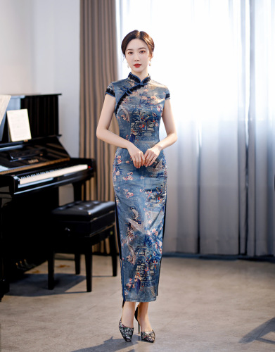 Women Chinese dresses Qipao Dresses stand collar retro performance Qipao Dresses 