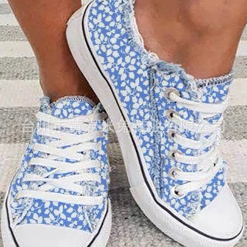 Printed pattern 3D gradient cartoon animal lace-up canvas shoes women's large size casual flat shoes single-layer shoes
