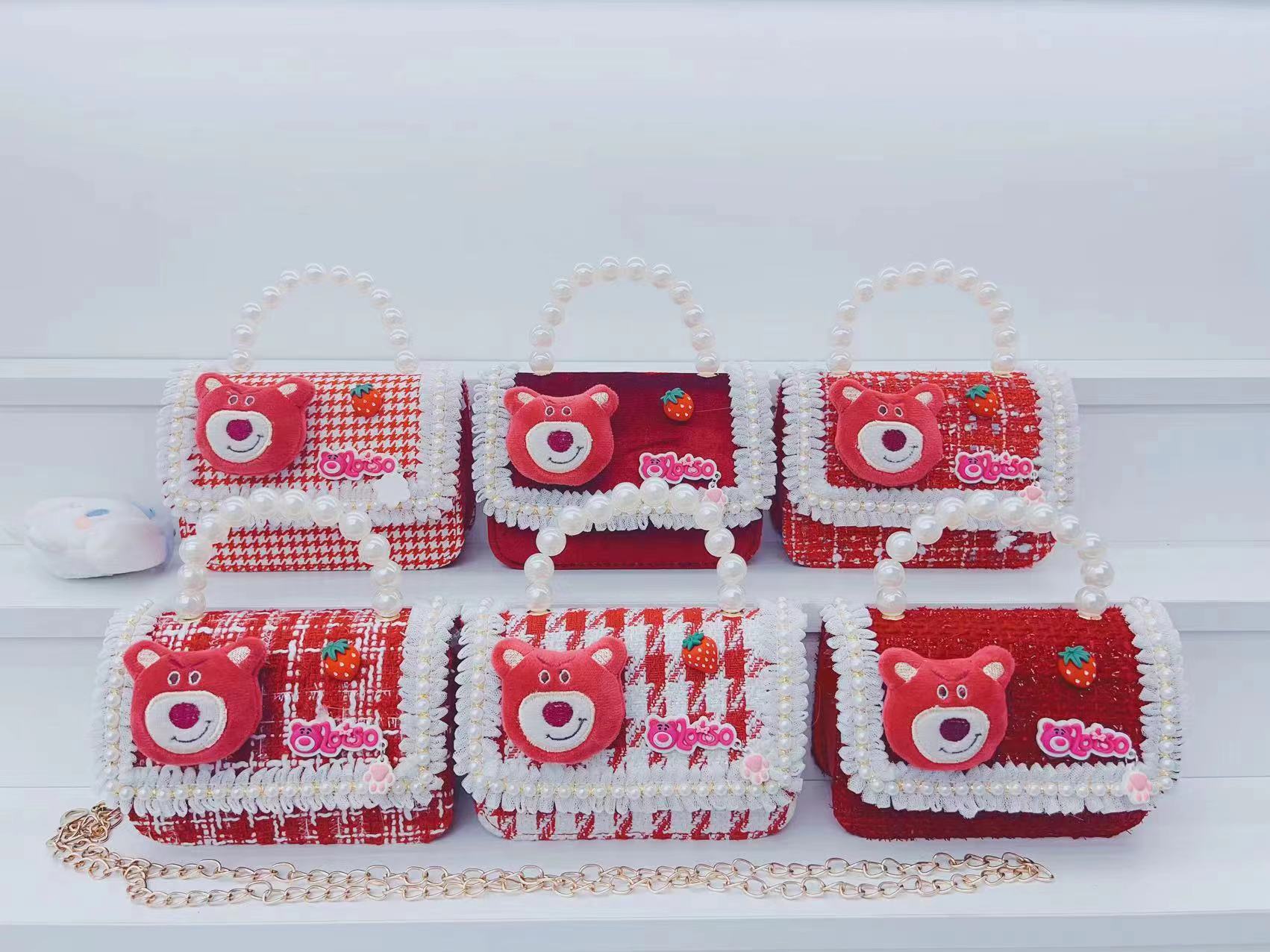 2023 invierno nuevo rojo niños princesa bolsa niñas lindo hombro mensajero bolsa perla mano monedero