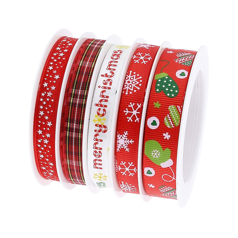 Conjunto de cinta Rowen con estampado navideño transfronterizo, material decorativo de vacaciones navideñas, combinación de cinta de guantes de copo de nieve impresos