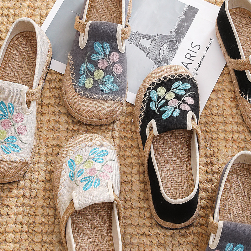 linen embroidered cloth shoes for women chinese dress hanfu tang suit  chinese kung fu clothes craftsmanship single shoe casual women's shoes