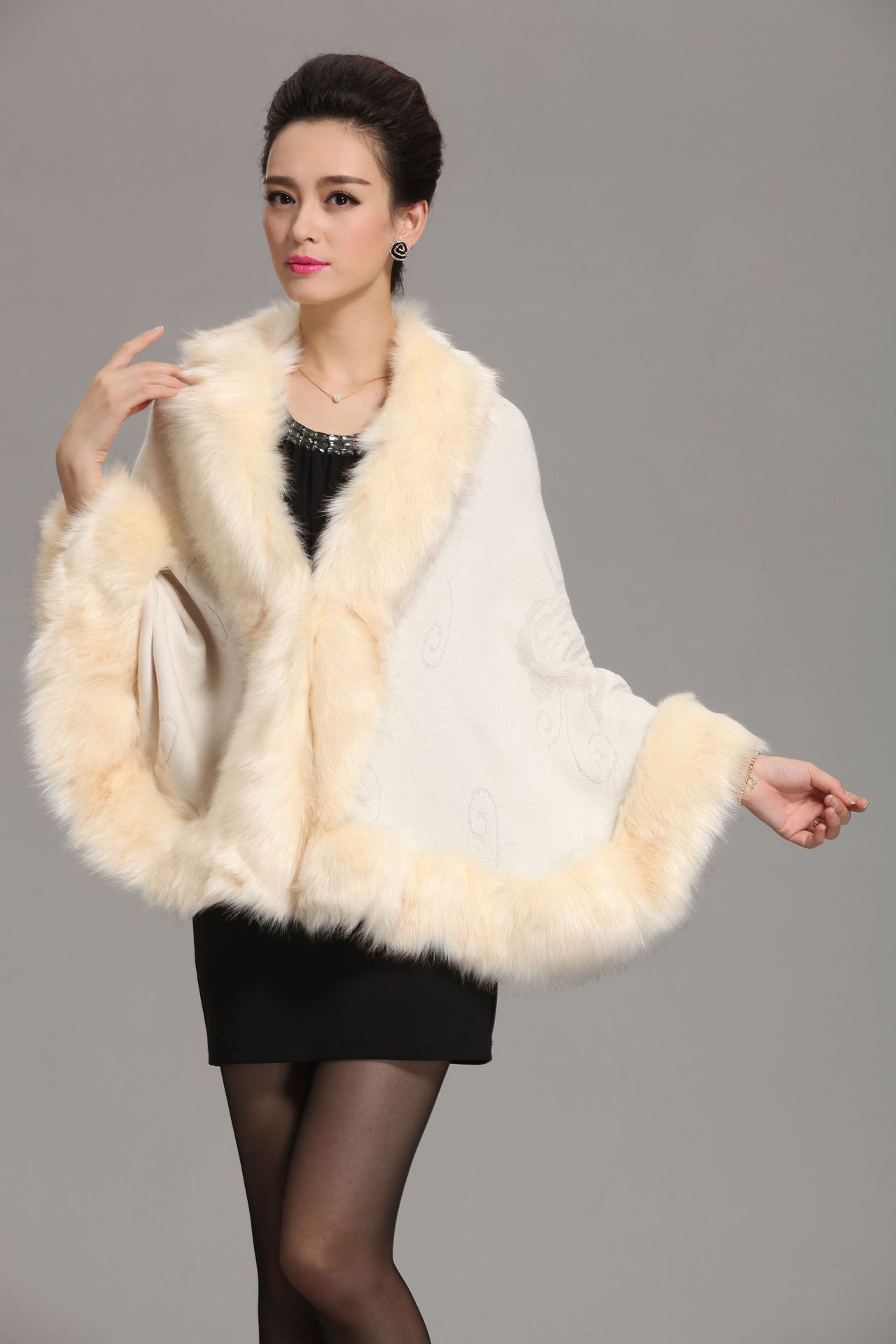 new  fox fur shawl cape large size women's knitted cardigan jacket_voghion.com