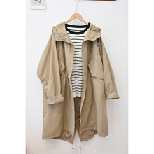 2025春秋新款抽绳收腰大码显瘦连帽中长款防风工装风衣外套女装潮