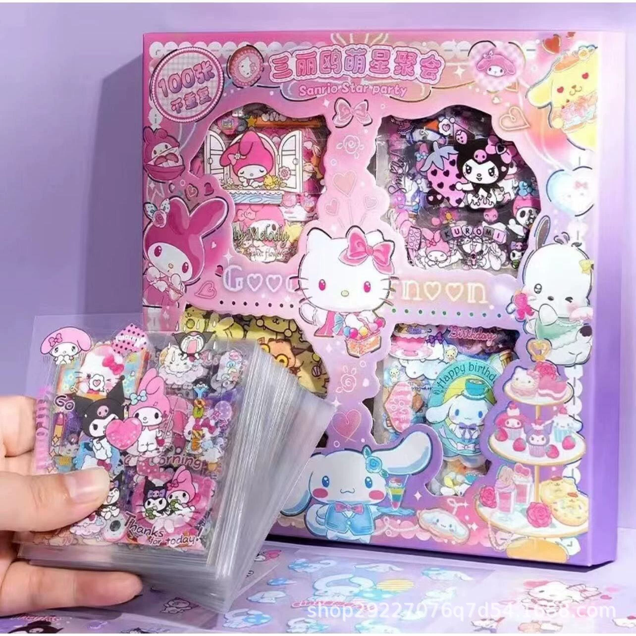 Наклейки (Sanrio) Kuromi & Cinnamoroll в подарочной коробке, ~100 неповторяющихся наклейки, 70×70 мм