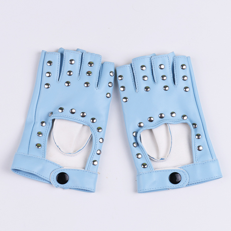 Danza de las mujeres guantes medio dedo rendimiento corto cyberpunk remache pole dance dedo abierto Hip Hop discoteca guantes de cuero