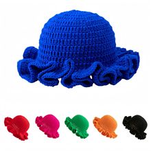 跨境爆款亚马逊手工钩编荷叶边针织帽子时尚纯色波浪帽毛线针织帽