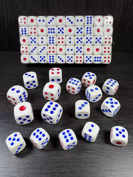 New Beer Gift Dice in White with Red and Blue Dots, Durable and Suitable for Food Stalls, Ktv Bars, Nightclubs, and Drinking