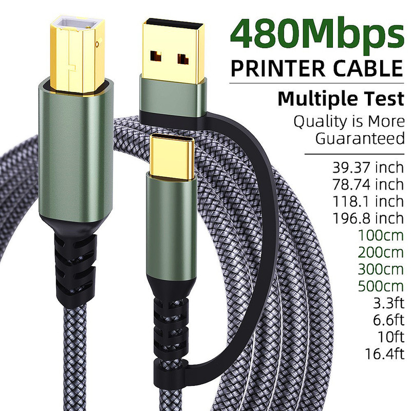 Cross-Border Gold-Plated USB Printer Data Cable USB to Typec Two-In-One B Male Connection Cable Printer Dedicated Cable