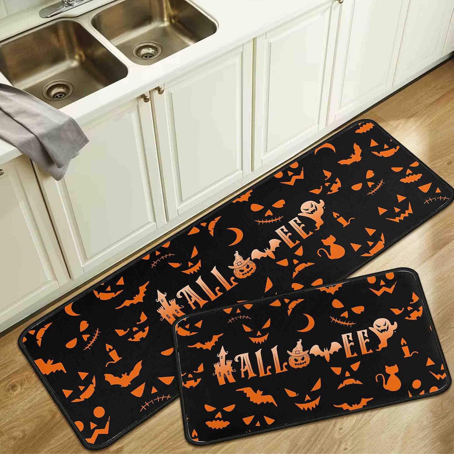 Cross-Border Halloween Floor Mats, Stain-Resistant and Easy to Maintain, Two-Piece Kitchen Set, Festive Atmosphere Decorative Carpet, Dropshipping