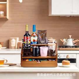竹制咖啡糖浆收纳盒啤酒饮料架带抽屉木质储物盒家用置物架