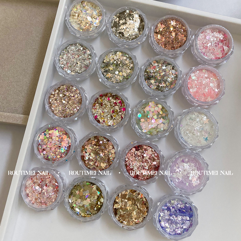 美甲新款亮片粉高级百搭款式ins韩式风格20色套装多边形亮片闪粉|undefined