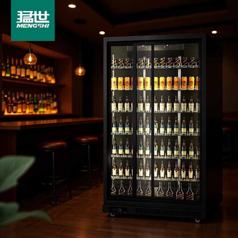 Mengshi double door three door beer display cabinet freezer commercial sliding door left and right sliding door glass door refrigerated beverage cabinet