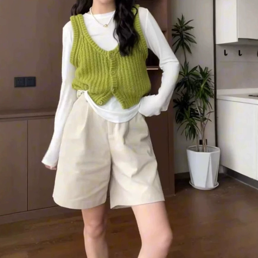 Вязаный жилет с v-образным вырезом для женщин, ранняя осень и зима, корейский стиль, маленький ароматный модный жилет, свитер, короткий дизайн, многослойный топ