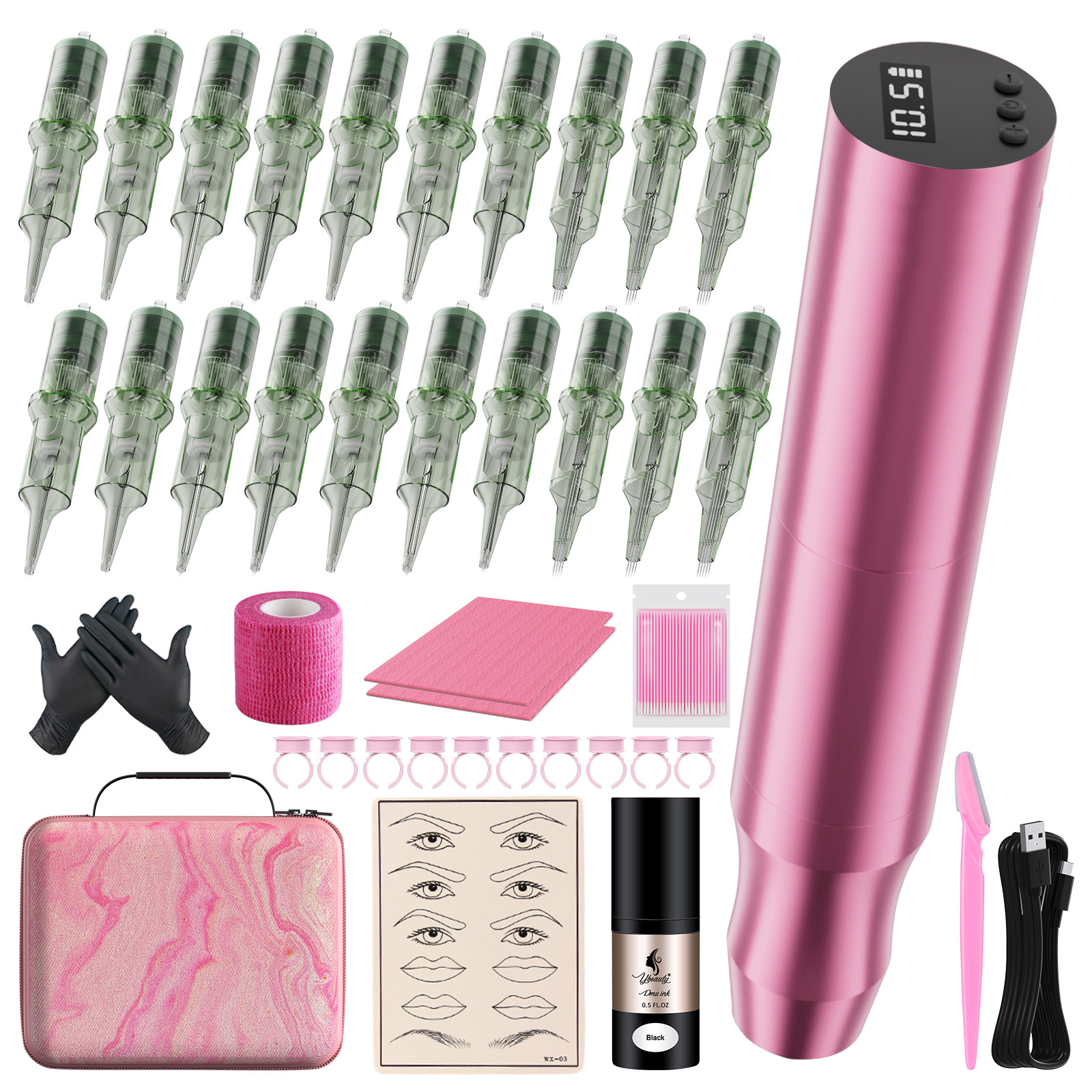 Batería USB inalámbrica pintagon de tatuajes de cejas bordadas herramientas de línea de ojos con bolsa de almacenamiento conjunto completo de suministros de bordado