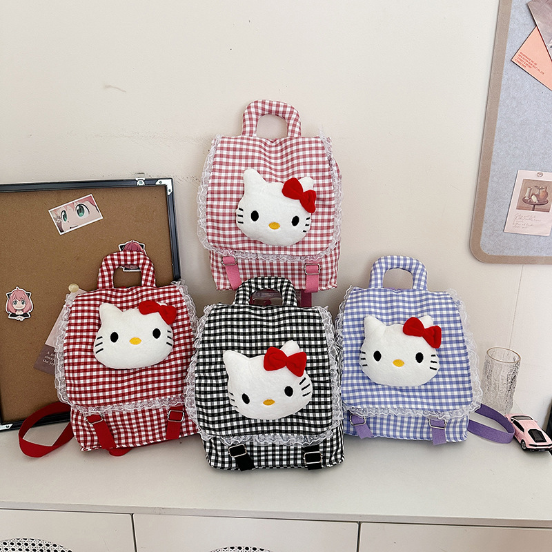 清新可爱韩版猫咪少女双肩背包秋冬新款蕾丝通勤小众玩偶学生书包|undefined