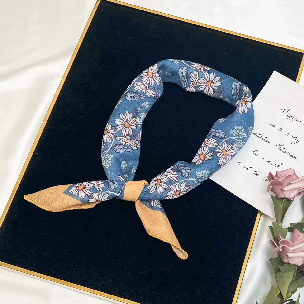 60g Weight Kerchief Classification Daily Occasion cotton and linen Material Flower Pattern Summer Season Women's Gender IG Style Style Women's IG Style Flower Cotton And Linen Kerchief 93