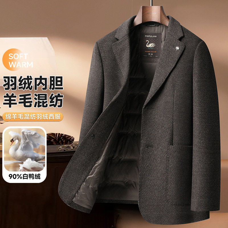 Áo vest nam dạ len pha lông vũ lót trong dày dặn kiểu công sở — Màu xanh da trời, màu be, màu cà phê