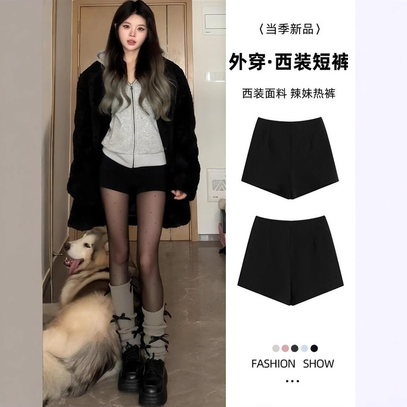 Suit Shorts for Women 2025 Autum New Sexy American Outer Leggings Slimming Look Elastic Hot Pants Black Shorts