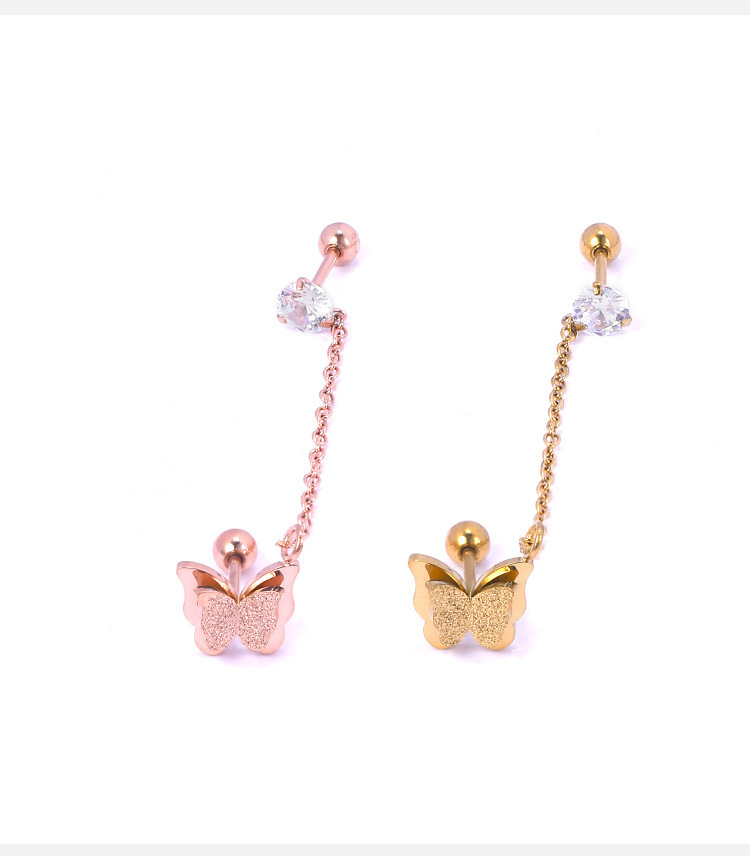 Butterfly Stainless Steel Earring - Rose Gold Zircon Ear Bone Nail for Women detail image 8