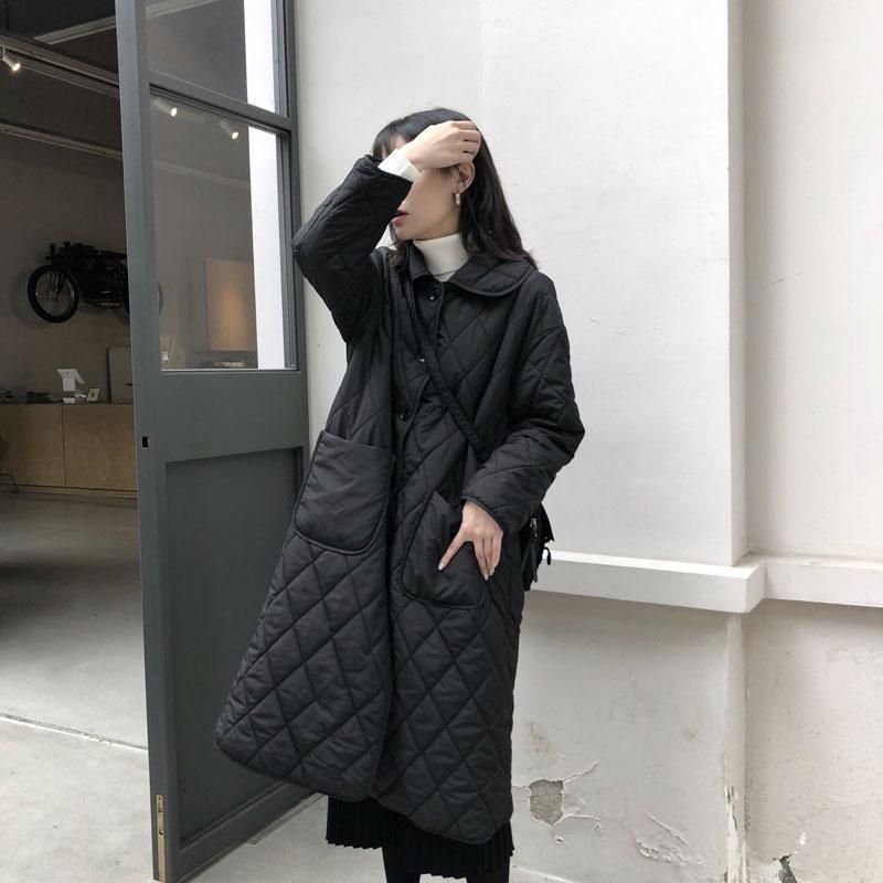 菱格棉服女中长款冬季百搭韩版休闲宽松显瘦气质过膝薄款棉衣外套