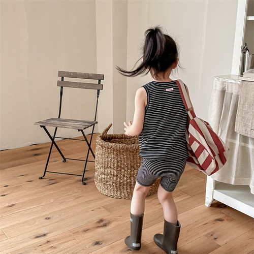 2024 Korean children's clothing summer new Korean style two-piece set girls' sleeveless vest + shorts 123301
