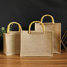 竹把麻布袋復古黃麻購物禮品包裝廣告茶葉收納復古棉麻竹節手提袋