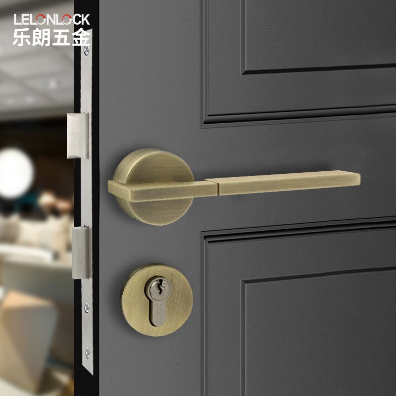 Cerradura de puerta interior de madera personalizada, silenciosa, estilo japonés, con manija sólida dividida de aleación de zinc, cerradura magnética silenciosa para interiores.