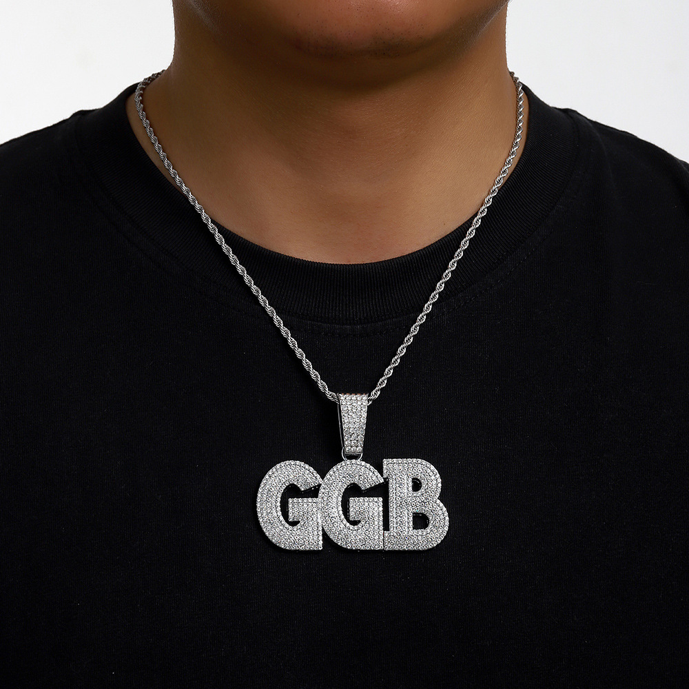 Nuevo colgante con combinación de letras GGB de gran tamaño estilo hip-hop, adornado con diamantes, collar cubano, accesorio personalizado.