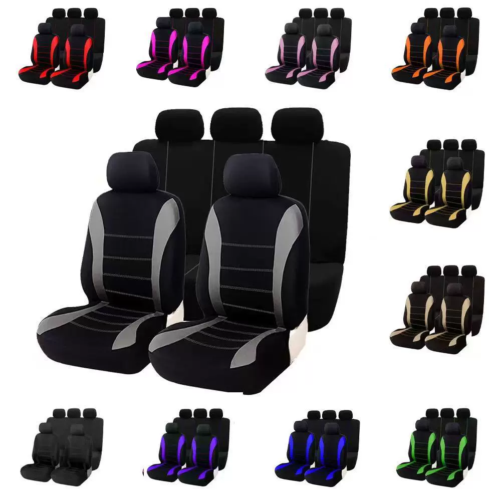 跨境temu亚马逊墨西哥黑色腰线款通用五座汽车布艺座椅套带线缝