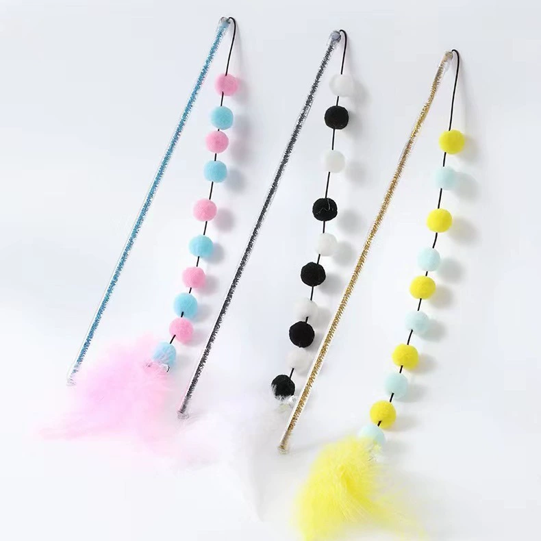 В наличии оптом Meow Xinbao акриловый цвет соответствия помпон перо забавный кот палочка забавный кот интерактивная игрушка для домашних животных