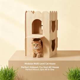 跨境木质猫窝创意双层猫咪城堡简约兔子小屋多层攀爬架猫猫别墅屋