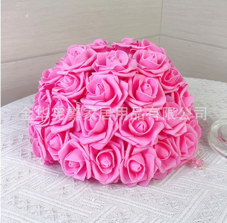 Lámpara de rosas hecha a mano semiacabada gaza de malla E27 marco de hierro con cuentas colgantes red roja hecha a mano DIY creativo