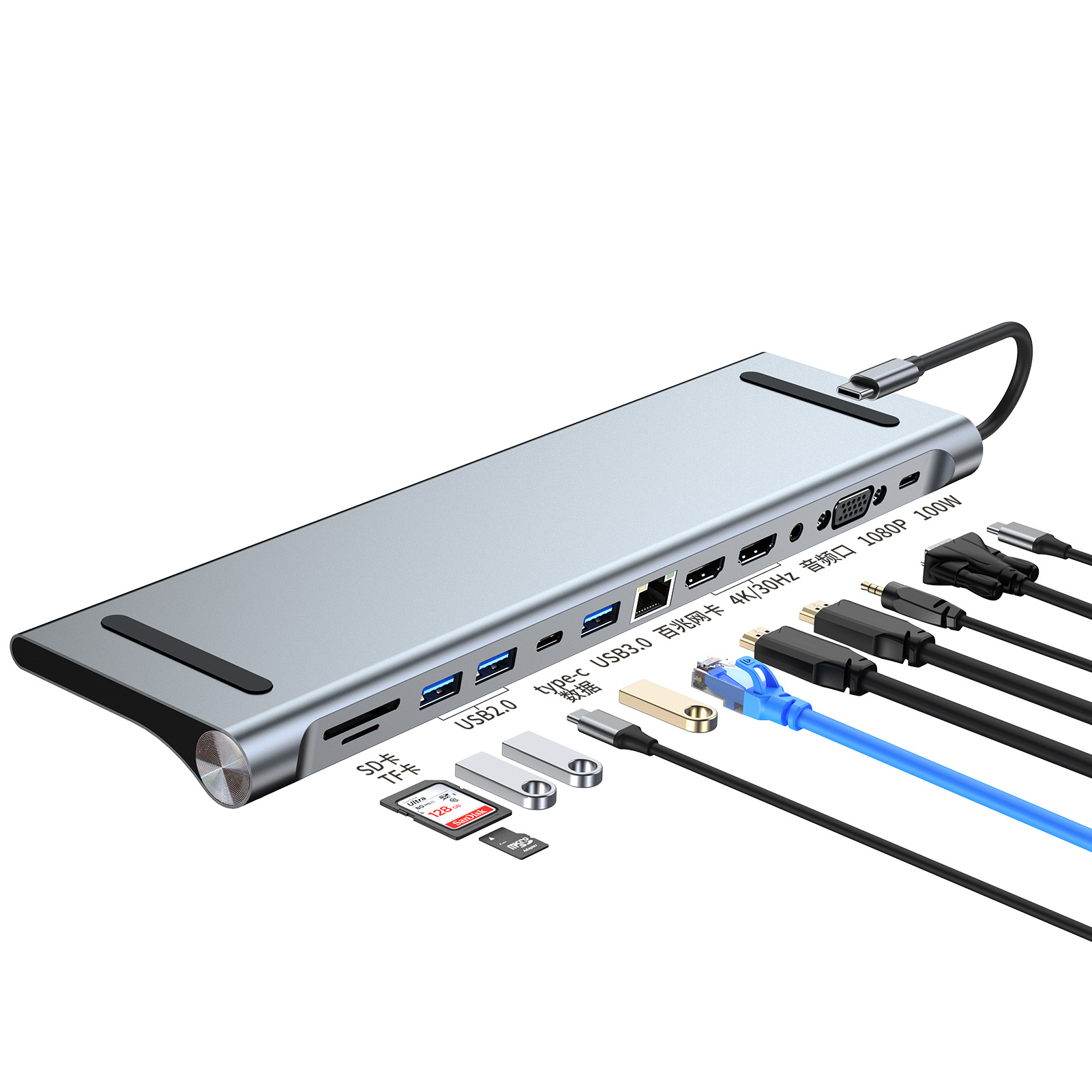 Base de expansión USB-C transfronteriza 11 en 1, estación de acoplamiento 4K 30Hz/60Hz Gigabit, stock de fábrica OEM image 12