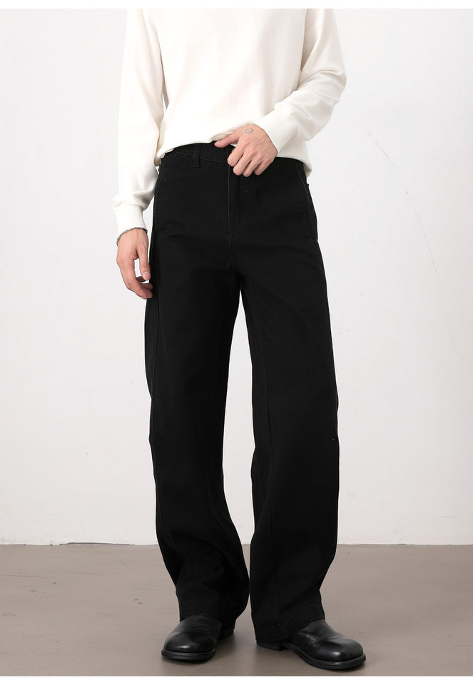 Quần jeans nam ống đứng dáng rộng phong cách Mỹ retro cơ bản — Màu be, Màu kaki, Màu nâu cà phê, màu đen chi tiết 12