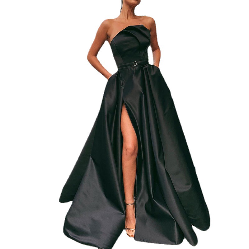 Comercio exterior europeo y americano Amazon AliExpress deseo vestido de noche sexy tubo superior vestido de banquete simple satén personalizable