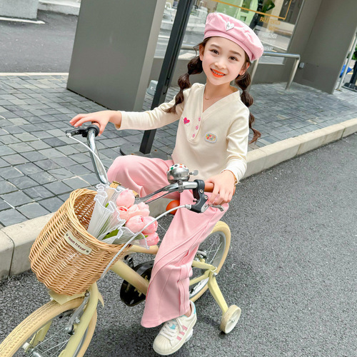 Girls' Korean Style Fleece Base Shirt with Heart Leisure Cute Medium and Small Children's Spring and Autumn Fashion Long Sleeve Top