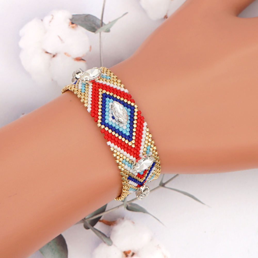 Ethnic Geometry Diamond Zircon Beaded Bracelet display picture 1