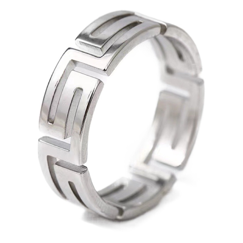 Moda fresco de corte por láser de titanio de acero patrón de la Gran Muralla anillo de luz de lujo nicho de acero inoxidable hueco anillo de respuesta