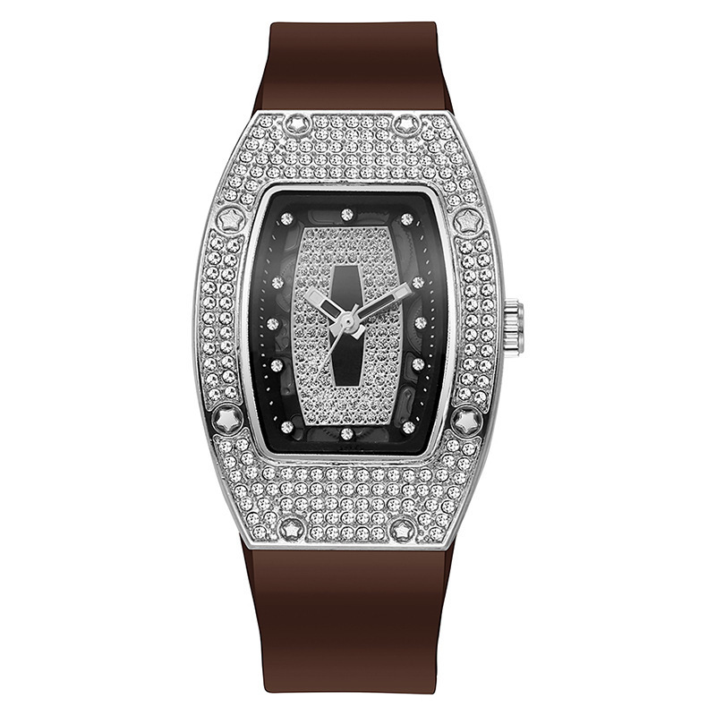 Barrel-shaped Diamond-inlaid Quartz Strap Women's Watch Fashion Trendy Temperament Ladies Wristwatch Silicone Watch Wholesale White