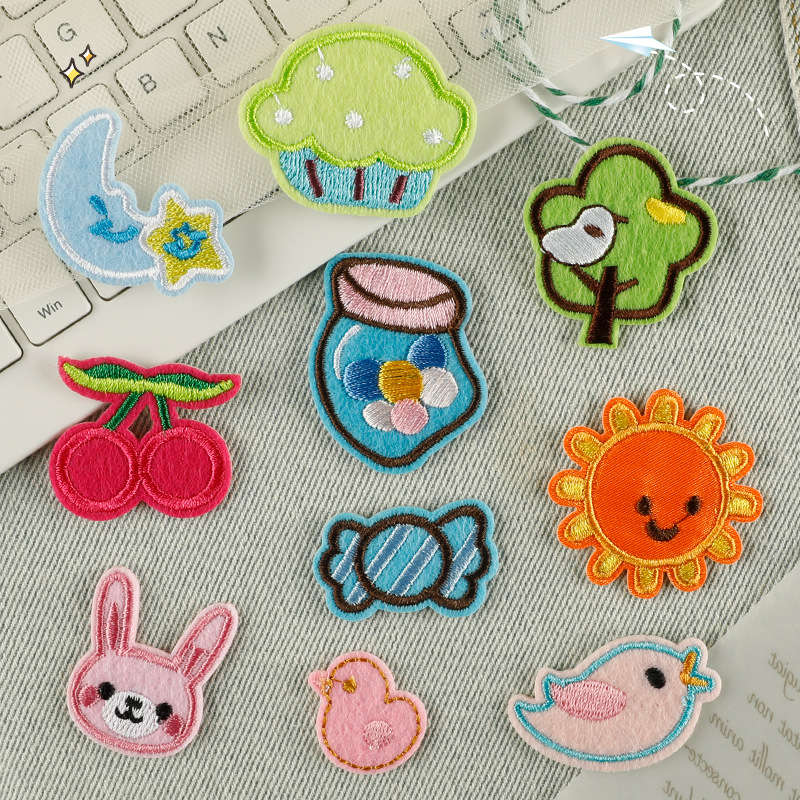 草莓新款糖果樱桃太阳小动物补丁贴卡通辅料超小饰品配件刺绣布贴