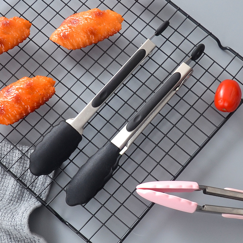 シリコン食品クリップパンクリップバーベキューステーキクリップステンレス7インチバーベキュークリップBBQ食品クリップキッチンツール|undefined